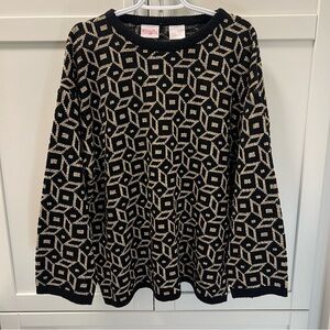 VINTAGE Oversized Black and Metallic Gold Geometric Sweater Women's Size 40 (L)